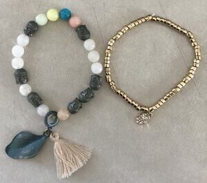 Set Pair Indian Hamsa Buddha Gold Multicolor Beaded Tassel Charm Bracelets